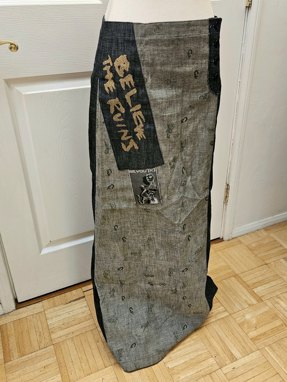 Vintage Diesel Be You (K) Y2K Maxi Blue Denim Long Printed Skirt S - Picture 6 of 11
